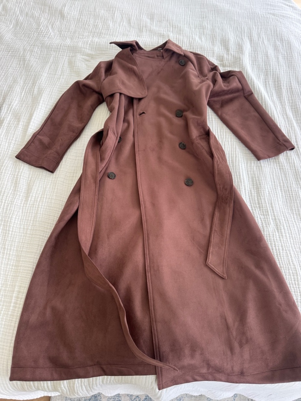 a new day Mauve-Brown Double-Breasted Trench Coat